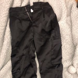 Garage Satin Black Cargo Pants